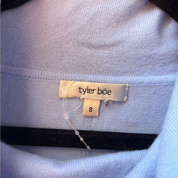Tyler Boe Womens Small Cashmere Blend Blue Coel Neck Sweater Patch Sleeves - Picture 4 of 9